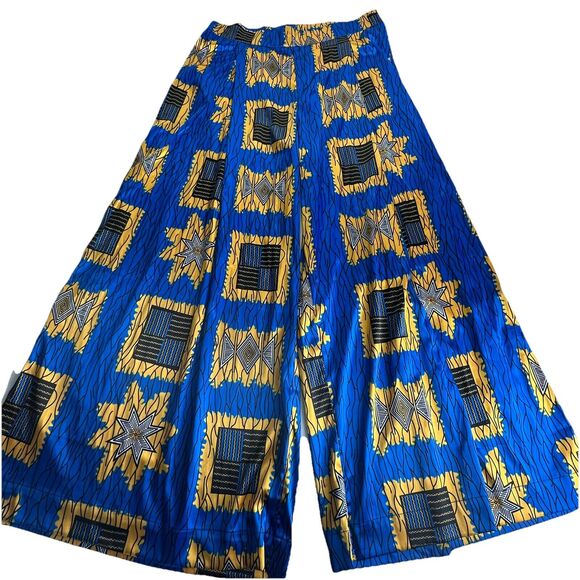 Tribalbyn Zambia African Print Blue Gold Matching Two Piece Set Size L New - Picture 15 of 16